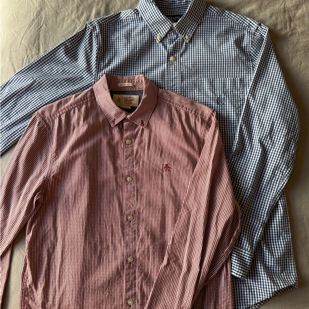 * 2 for 1 *- Penguin Burgundy and Blue Checkered Chaps Button Down Shirts